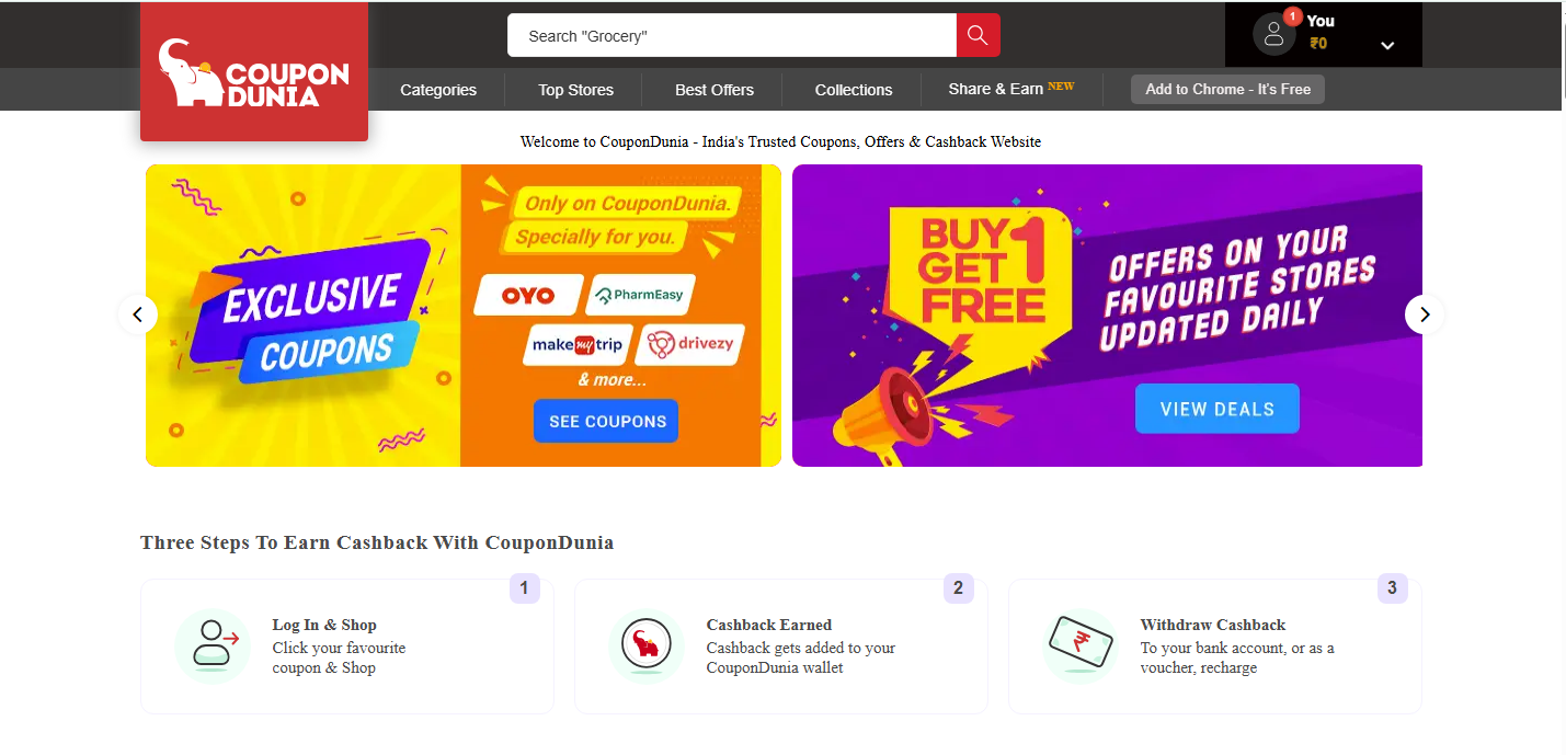CouponDunia top coupon sites in India