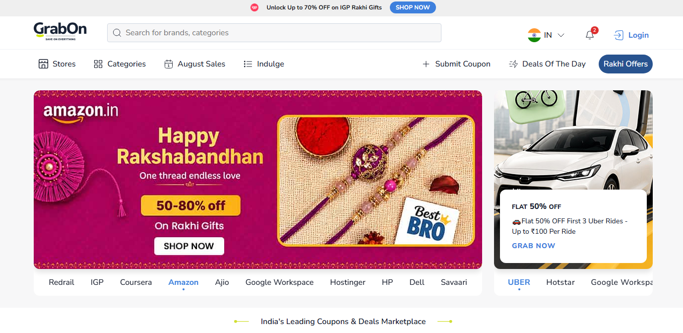 GrabOn top coupon sites in India